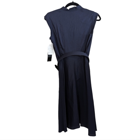 Jones NY Collection Capri Linen Blend Indigo Belted Sleeveless Dress Size 4P NWT - Picture 2 of 9